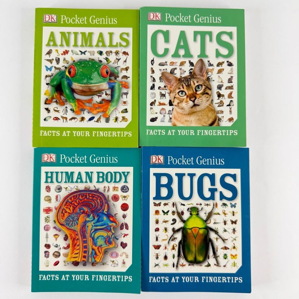 DK Pocket Genius Lot 4 Books: Animals, Cats, Human Body, Bugs